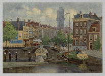 30744 Gezicht op de Oudegracht Weerdzijde te Utrecht met de Zandbrug en de huizen aan de oostzijde en rechts het ...